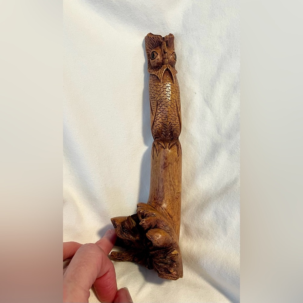 *EUC* OWL carved from Stabilized Lichen- Intricate Design - Possible Artist Mark